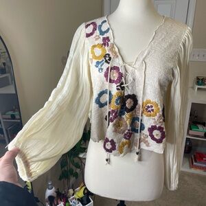 Rare Free People Wildflower Embroidered Blouse Size S
